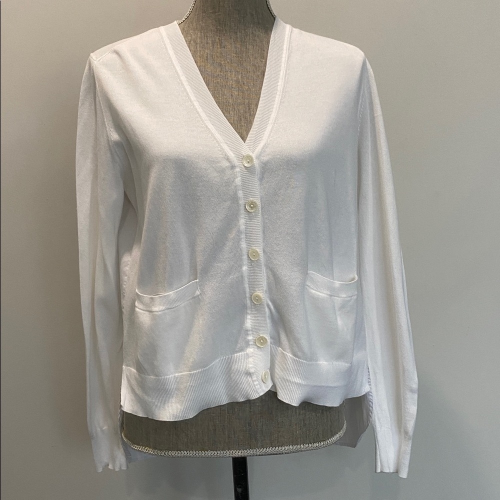 Marc Cain White Knit High Low Cardigan Cotton Button Front Size 2 Medium - Picture 5 of 15